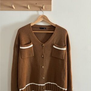 Brown V-Neck Button-Up Sweater